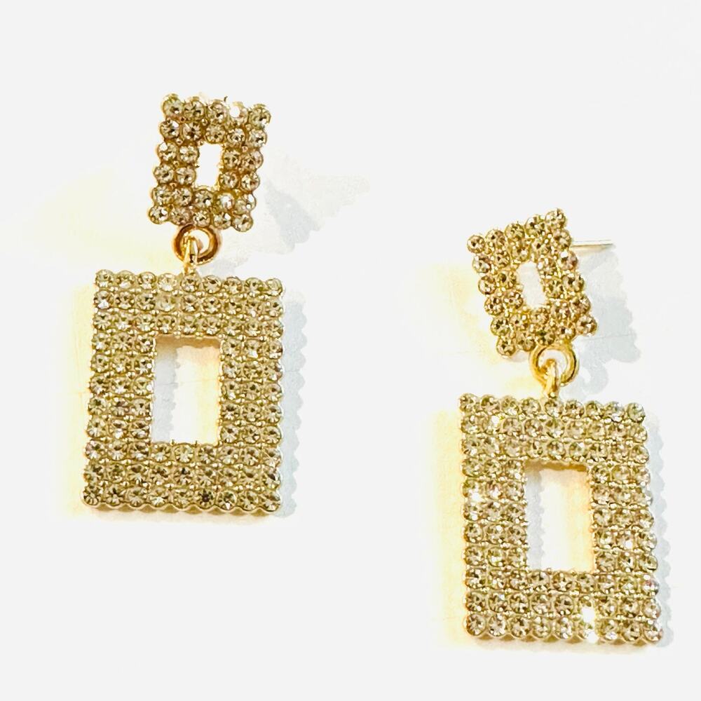 Rectangle Rhinestone Drop Earrings